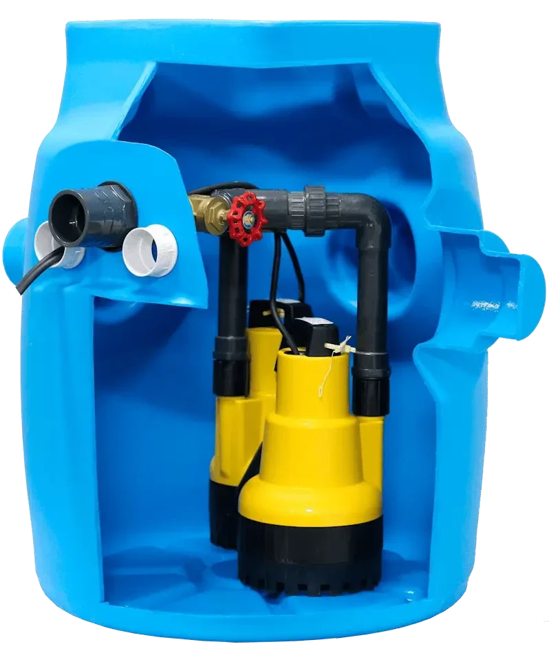 Dual V4 basement pump station for high head discharge applications