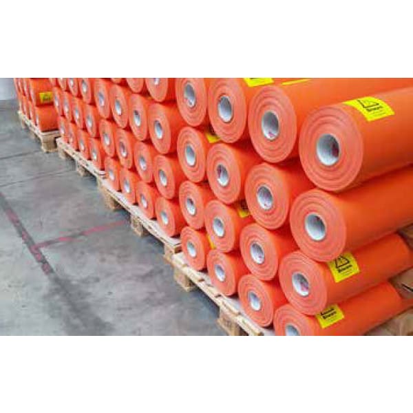 Pallet of orange plastic rolls for Protech VOC Flex Starter Band product display