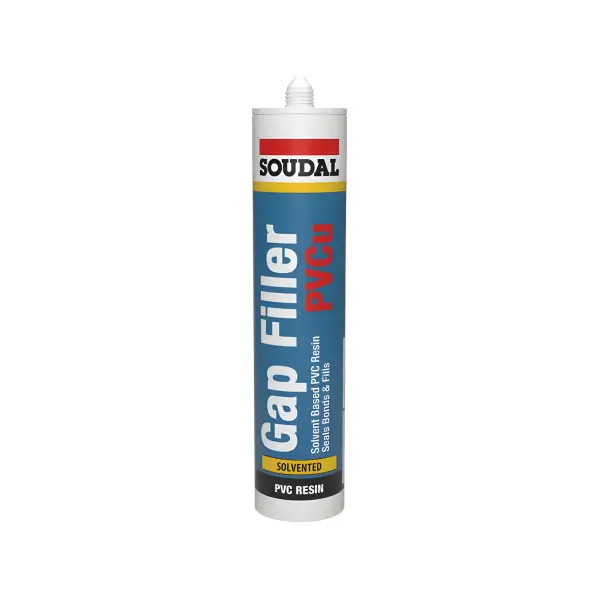 White tube of Soudal Gap Filler Pro sealant for PVCu gap filling applications