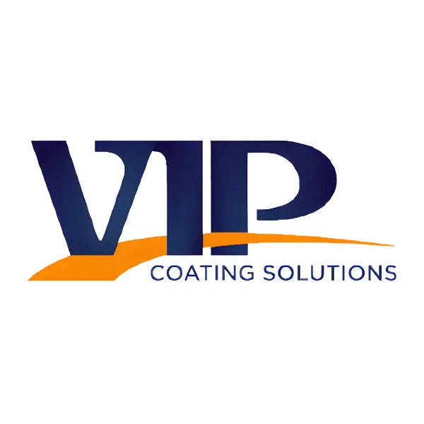 VIP Coating Solutions logo in navy blue with orange swoosh underlining QuickSpray Supreme W