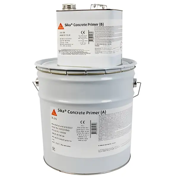 Two Sika Concrete Primer containers in white metal cans for effective surface preparation