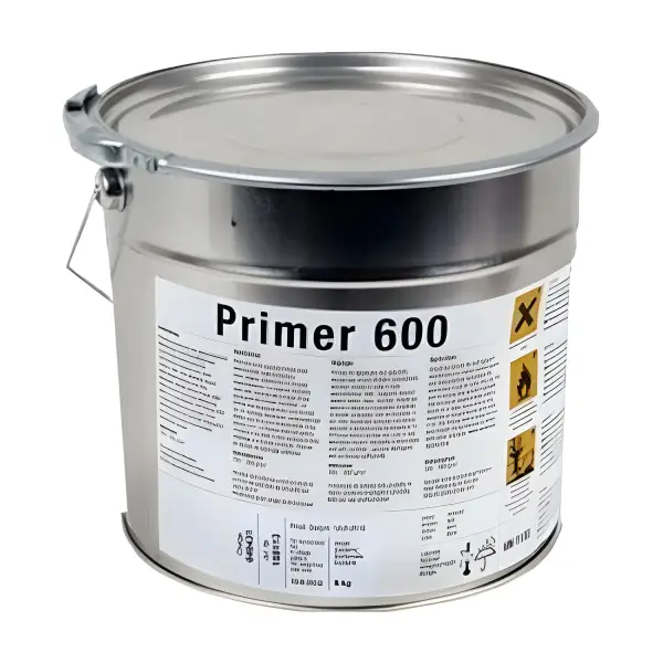 Metal can of Sika Primer 600 12.5 KG with warning labels and handle for S - Vap VCL