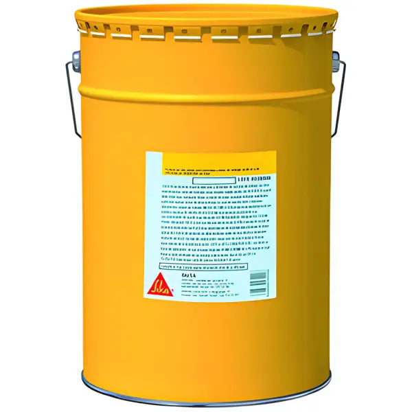 Yellow metal bucket with label and handle, Sika Sikalastic-827 HT 25 KG product