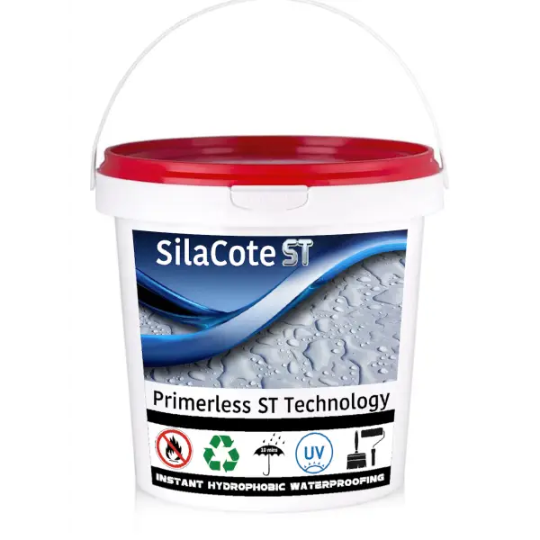 White plastic bucket with red lid for SilaCote ST waterproofing product in SilaCote