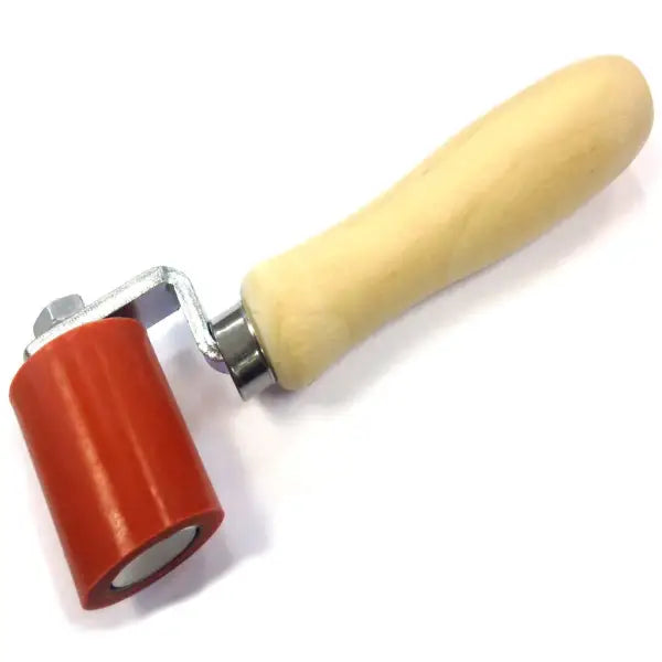 Red silicone pressure roller with cream wooden handle in Silicon Seam Roller product