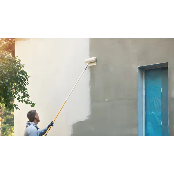 Man painting exterior wall with roller using SIRAMIGUARD MASONRY for optimal results