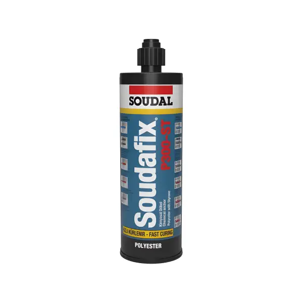 Black and blue Soudal Soudafix P300-ST chemical anchor adhesive cartridge