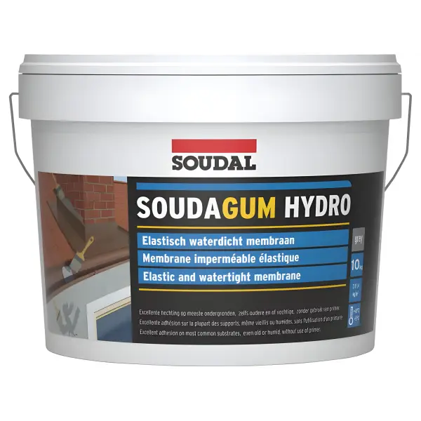 White bucket of Soudal Soudagum Hydro waterproof membrane coating for effective sealing