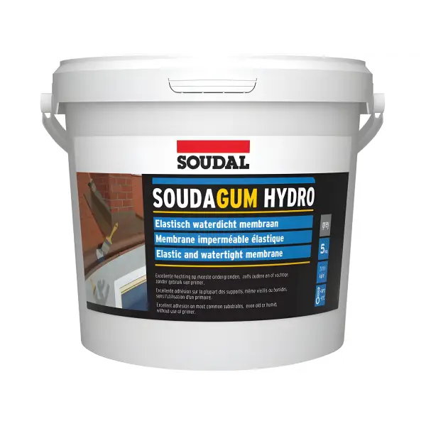 White bucket of Soudal Soudagum Hydro waterproof membrane coating for durable protection