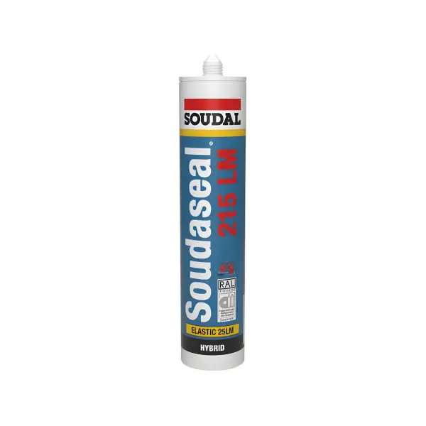 White Soudal Soudaseal 215LM sealant tube with red and blue labeling