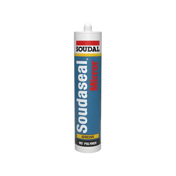 White Soudal Soudaseal Mirror tube with red and blue labels for sealant or adhesive