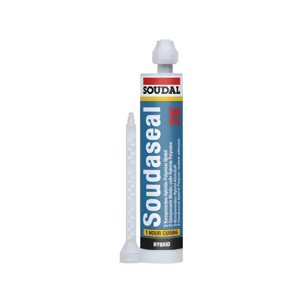 Soudal Soudaseal 2K adhesive tube with a white nozzle for sealing applications