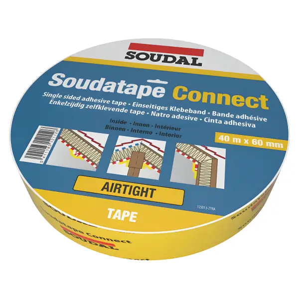 Roll of yellow Soudatape Connect airtight adhesive tape for construction applications