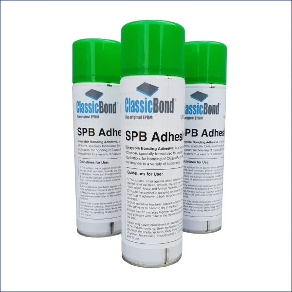 Sprayable Contact Bonding Adhesive (500ml)  Fast drying alternative to the normal tinned Contact Bonding Adhesive! Used For: Adheres ClassicBond rubber membrane to most materials. Used on up-stands and vertical surfaces Size: 500ml (Coverage up to 3 sqm) Coverage: 0.17 Ltr / m2 when applied to both sides (depending on surfaces)