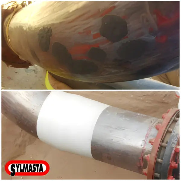 Metal pipe with white section and flanged connections for Superfast Titanium Epoxy Putty Stick