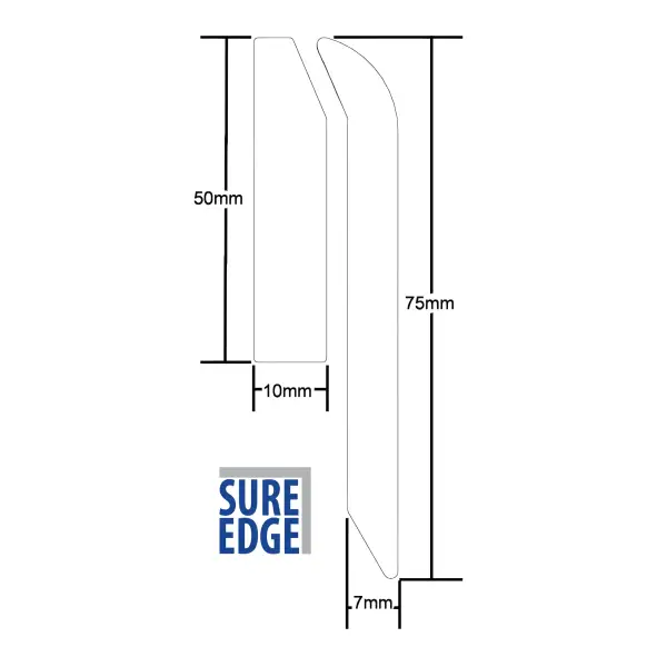 Technical diagram illustrating dimensions of Sure Edge Gutter Drip Trim profile