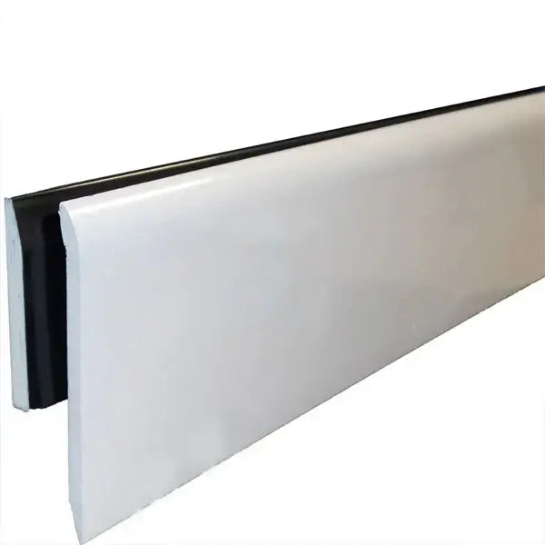 White vinyl baseboard trim with black rubber seal edge for Sure Edge Gutter Drip Trim