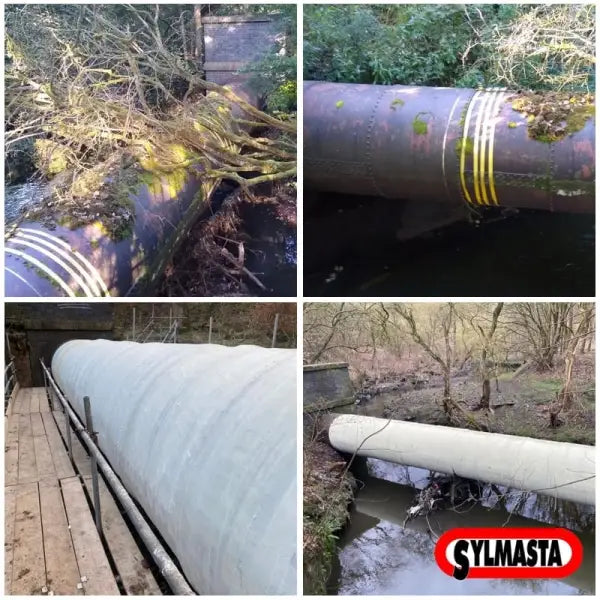 Industrial pipeline with striped markings in natural terrain showcasing SylWrap HD Pipe Repair Bandage