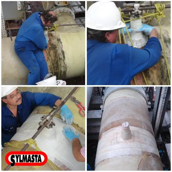 Industrial pipe wrapped in SylWrap HD Pipe Repair Bandage during maintenance work