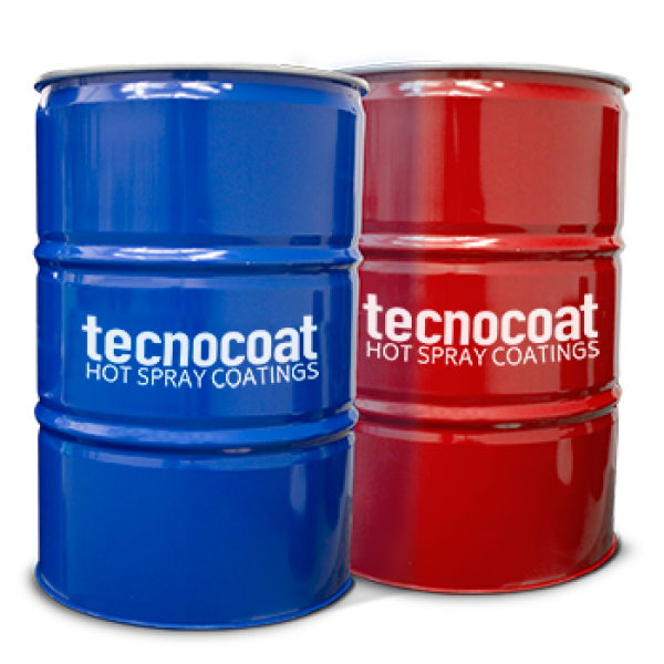 Blue and red TecnoCoat drums in Tecnocoat P-2049 AS Coating System display