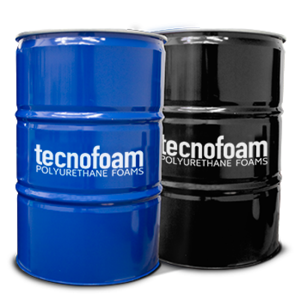 Blue and black TecnoFoam polyurethane foam drums for TECNOFOAM G-2040 FR Spray Insulation Foam