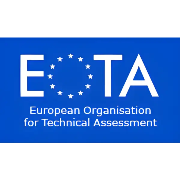 EOTA logo with white text and stars on blue background in Tecnopol Tecnocoat P2049