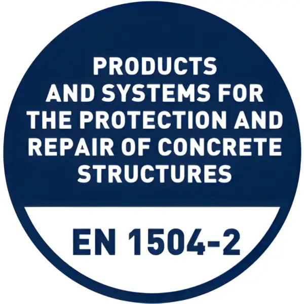 Circular blue logo for EN 1504-2 standard on Tecnopol Tecnocoat P2049 product