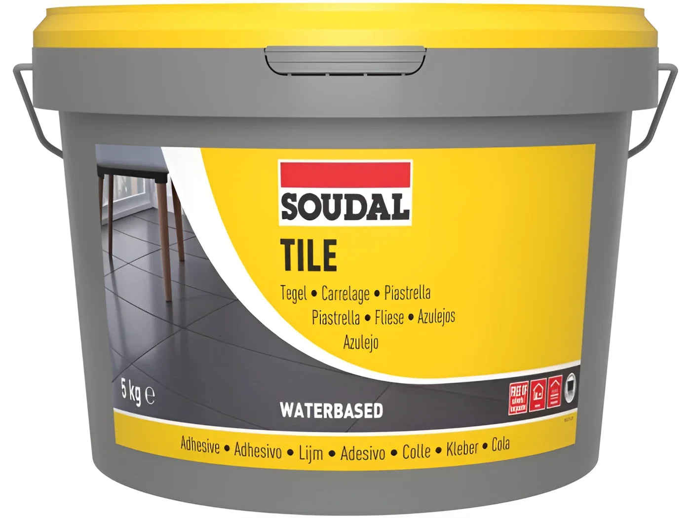 Soudal Tile Adhesive tub, ready-to-use flexible adhesive for bonding wall and floor tiles on interior surfaces including underfloor heating areas.