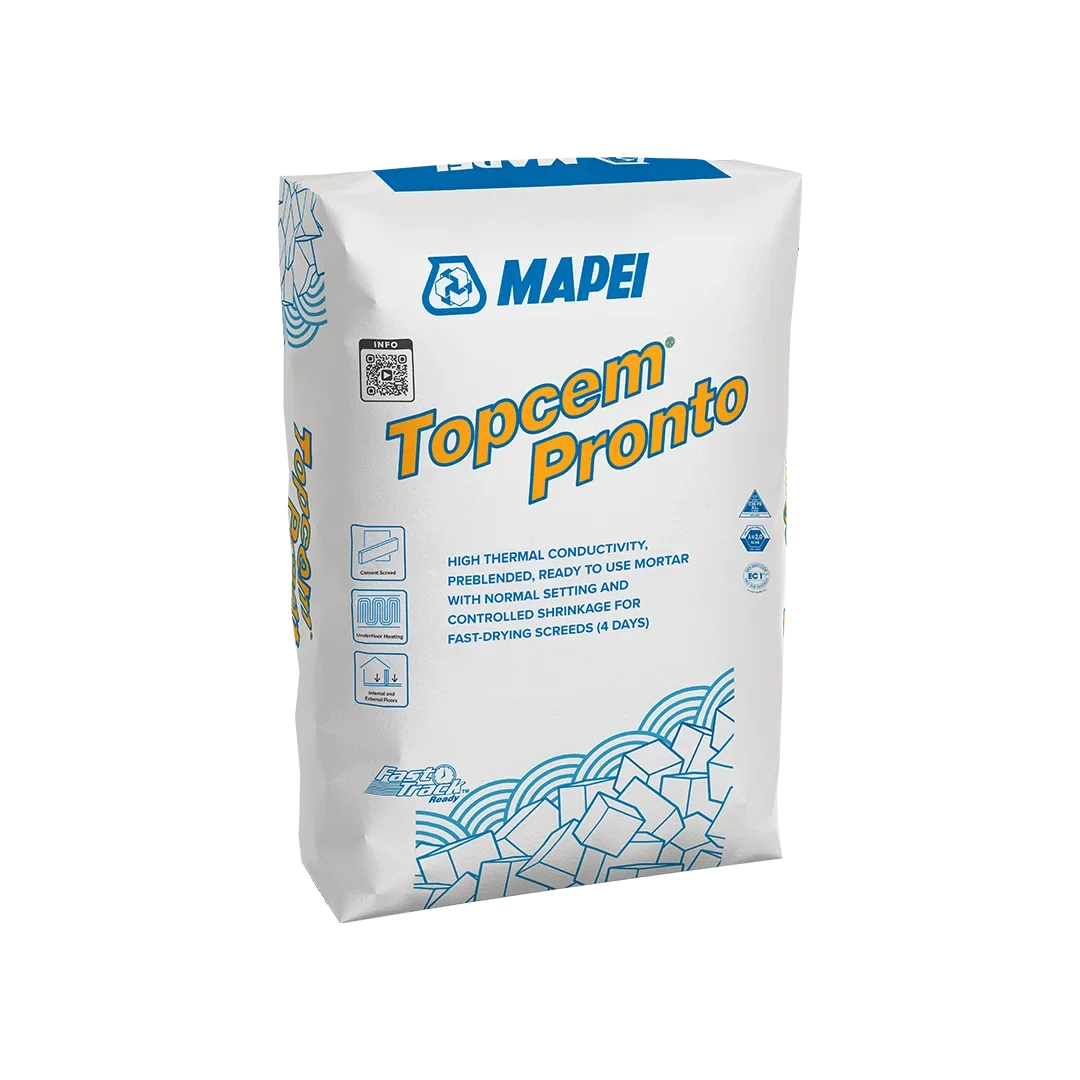 Topcem Pronto Mortar Fast Drying Screed for Heated Floors bonded screed, commercial screed, controlled shrinkage