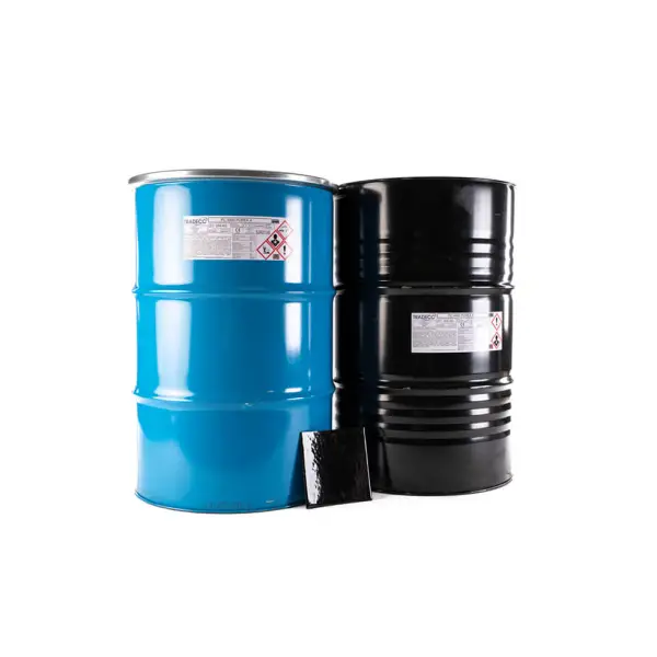 Two industrial metal drums in blue and black for Tradecc’s Polyurea Waterproof Coating