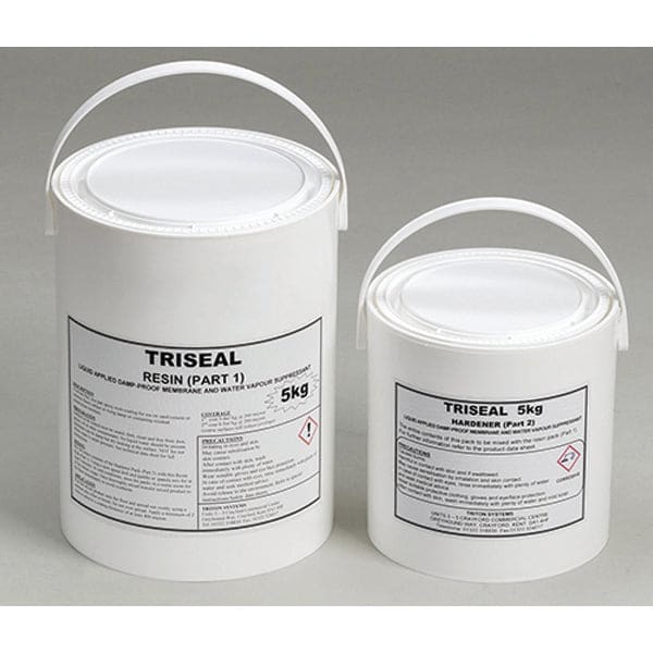 Two white buckets of Triton Triseal sealant for effective surface protection