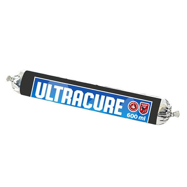 Black and blue Ultracure adhesive tube with metallic end caps for Damp Proofing Cream