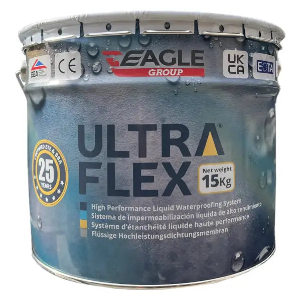 Metal container of Eagle Group Ultra Flex waterproofing liquid system for Ultraflex Liquid Waterproofing