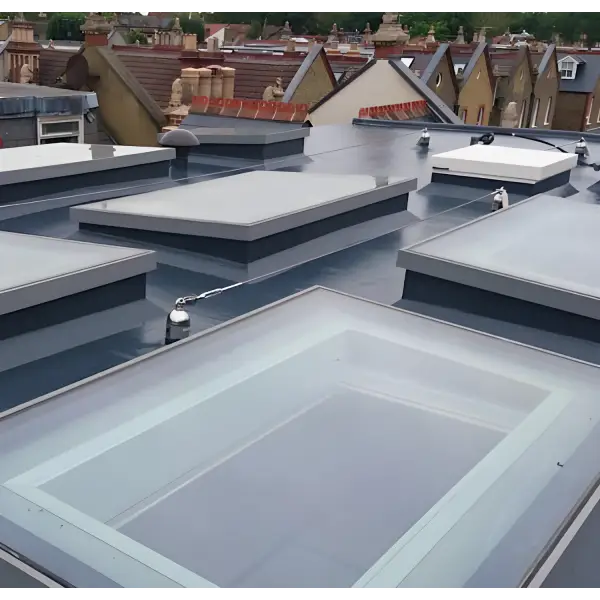 Skylights on a flat roof showcasing Ultraflex Matting for enhanced design and functionality