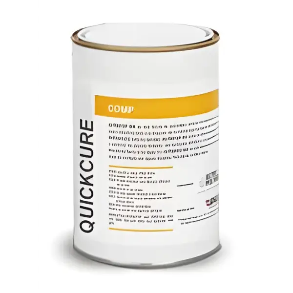 White cylindrical container with yellow labeling featuring Quickcure branding for Ultraflex