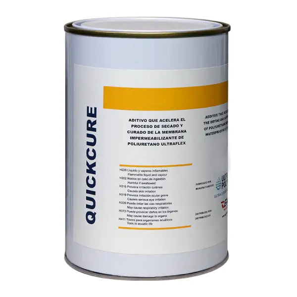 White cylindrical container of Ultraflex Quickcure with yellow label design