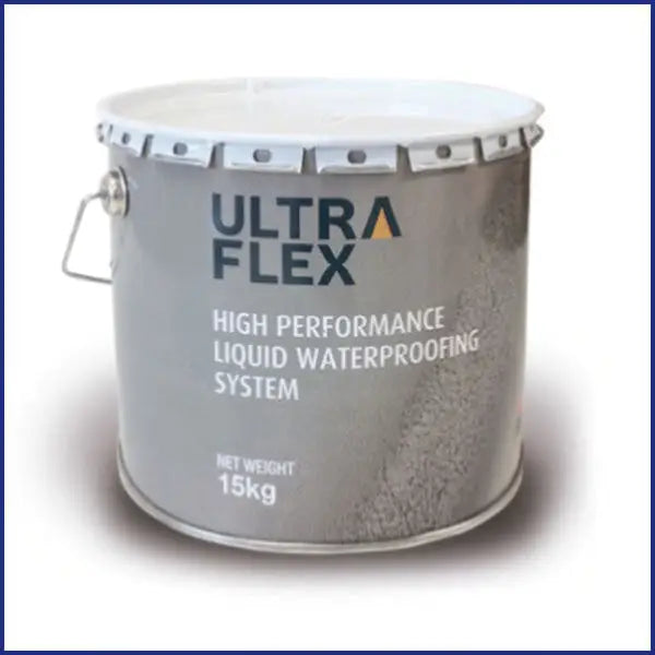 Gray bucket of liquid waterproofing for Ultraflex Roofing Kit 2 40m2 Cover