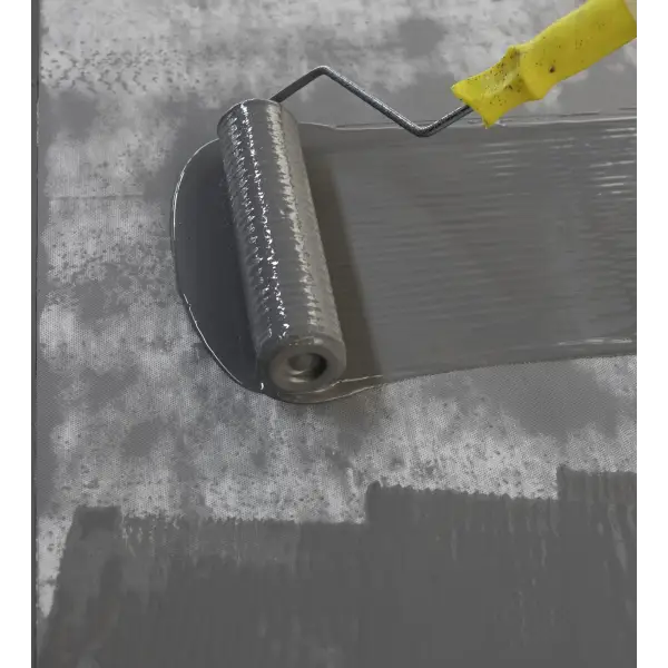 Paint roller with a yellow handle applying gray paint on Winkler ONE - Mat surface