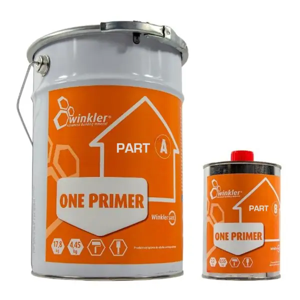 Orange and gray primer containers featuring One Primer branding from Winkler