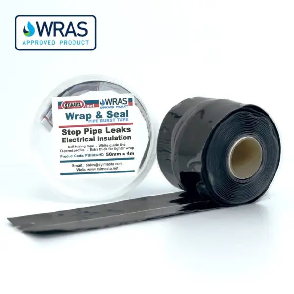 Black self-fusing silicone repair tape for sealing pipe leaks and electrical insulation