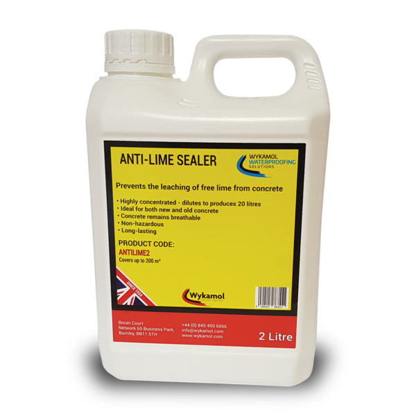 White plastic container of Wykamol Anti-Lime Sealer for effective concrete treatment