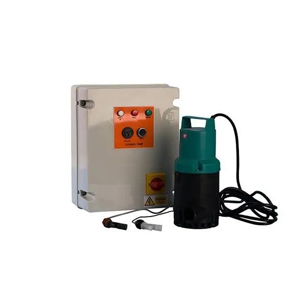 Submersible water pump with control panel and float switches in Wykamol Powerflo system